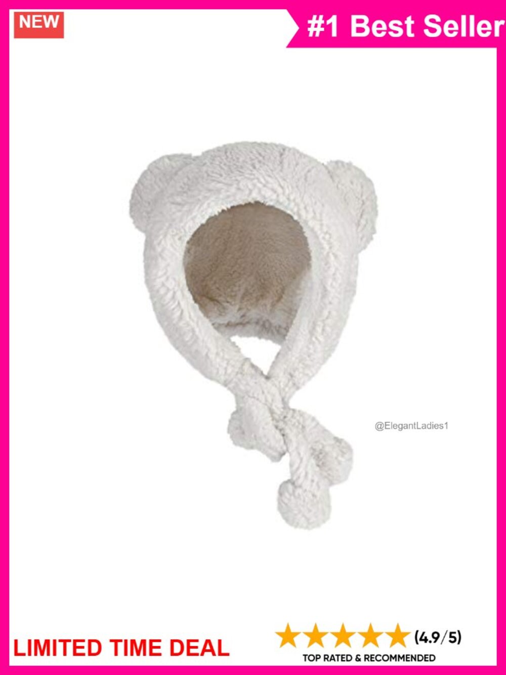 Sherpa Fleece Bear Ears Earflap Beanie Winter Hat